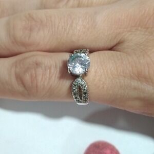 Cocktail Ring Silver Tone Round Cut Rhinestone Accents Size 6.25 Statement